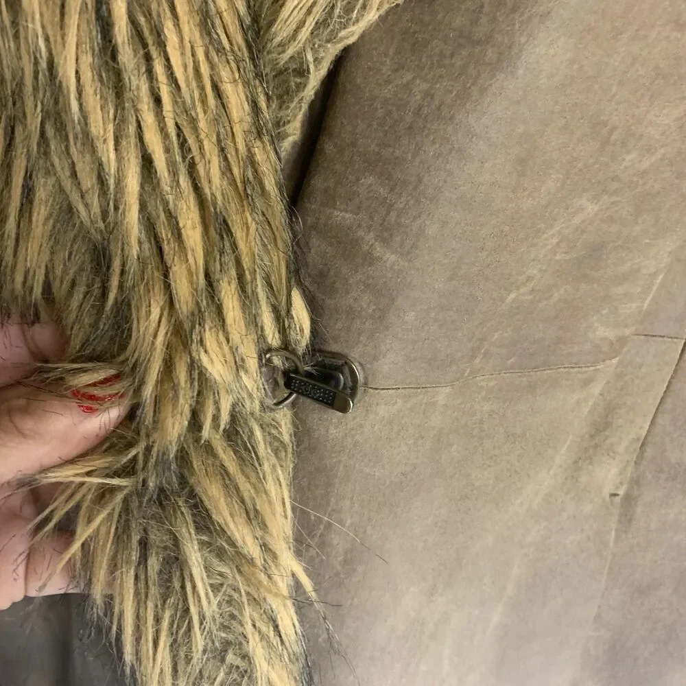 Vintage Newport News Leather Coat Womens M Brown Faux Fur Trim Y2K Boho - Picture 8 of 14